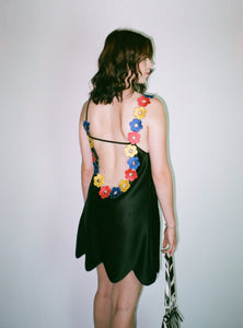 A-Line Black Flower Dress